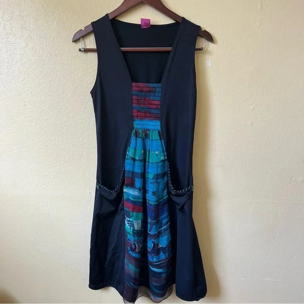 Save The Queen Women’s Dress. Size: L Black Sleeveless. Made in Italy.